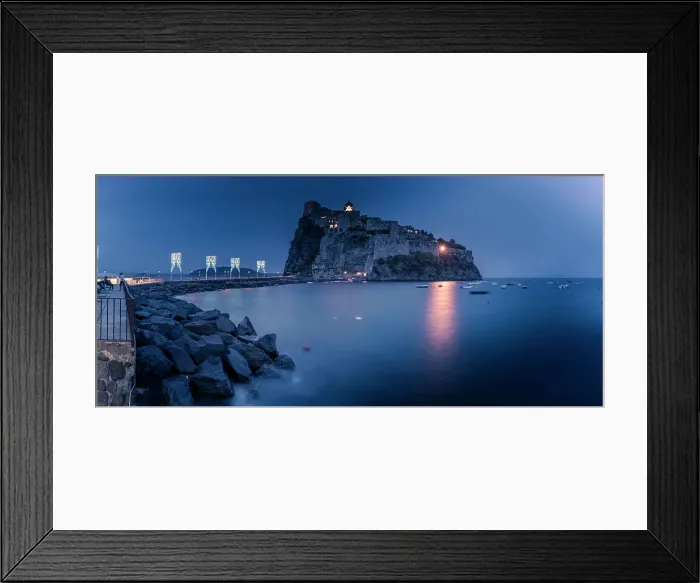 Framed Print : View of Aragonese Castle at dusk, Port of Ischia, Island of Ischia, Campania, Italy, Europe Framed Print : View of Aragonese Castle at dusk, Port of Ischia, Island of Ischia, Campania, Italy, Europe