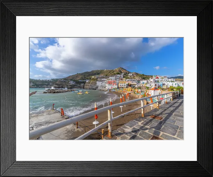 Framed Print : View of beach and Sant'Angelo from Porto di Sant'Angelo, Sant'Angelo, Island of Ischia, Campania, Italy, Europe Framed Print : View of beach and Sant'Angelo from Porto di Sant'Angelo, Sant'Angelo, Island of Ischia, Campania, Italy, Europe