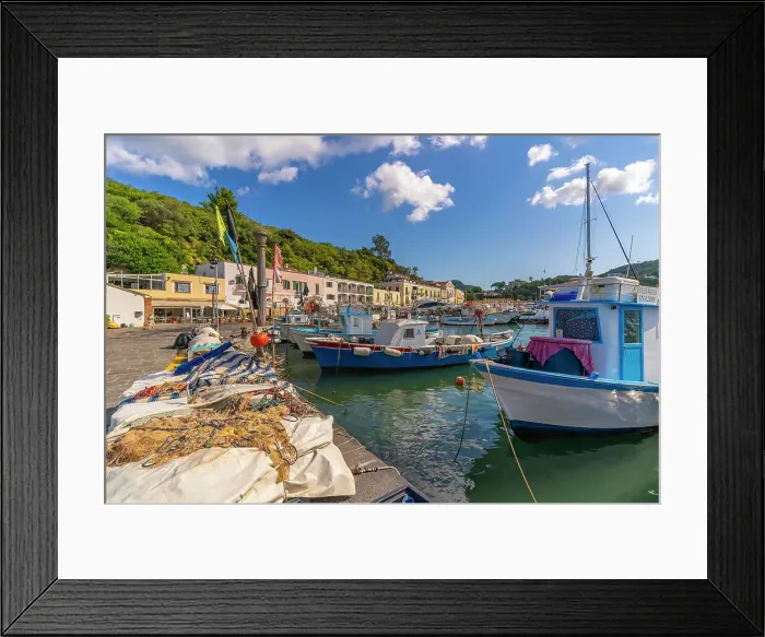 Framed Print : View of boats and restaurants in Porto d'Ischia (Port of Ischia), Island of Ischia, Campania, Italy, Europe Framed Print : View of boats and restaurants in Porto d'Ischia (Port of Ischia), Island of Ischia, Campania, Italy, Europe