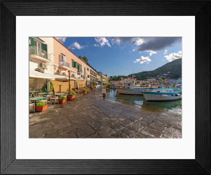 Framed Print : View of boats and restaurants in Porto d'Ischia (Port of Ischia), Island of Ischia, Campania, Italy, Europe Framed Print : View of boats and restaurants in Porto d'Ischia (Port of Ischia), Island of Ischia, Campania, Italy, Europe