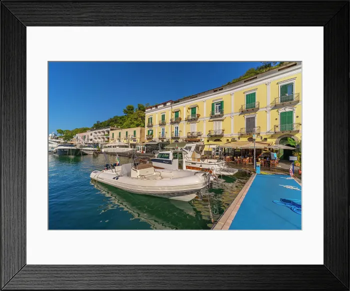 Framed Print : View of boats and restaurants in Porto d'Ischia (Port of Ischia), Island of Ischia, Campania, Italy, Europe Framed Print : View of boats and restaurants in Porto d'Ischia (Port of Ischia), Island of Ischia, Campania, Italy, Europe