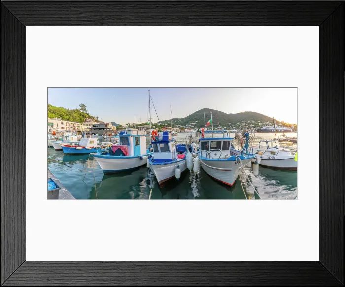 Framed Print : View of fishing boats in Porto d'Ischia at sunset, Port of Ischia, Island of Ischia, Campania, Italy, Europe Framed Print : View of fishing boats in Porto d'Ischia at sunset, Port of Ischia, Island of Ischia, Campania, Italy, Europe
