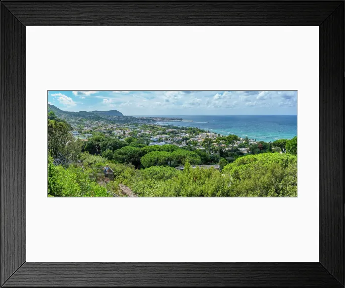 Framed Print : View of tropical flora in Giardini la Mortella Botanical Gardens and Forio in background, Forio, Island of Ischia, Campania, Italy, Europe Framed Print : View of tropical flora in Giardini la Mortella Botanical Gardens and Forio in background, Forio, Island of Ischia, Campania, Italy, Europe