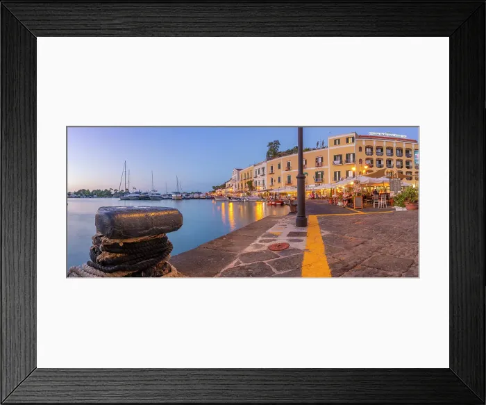 Framed Print : View of restaurants in Porto d'Ischia (Port of Ischia) at dusk, Island of Ischia, Campania, Italy, Europe Framed Print : View of restaurants in Porto d'Ischia (Port of Ischia) at dusk, Island of Ischia, Campania, Italy, Europe