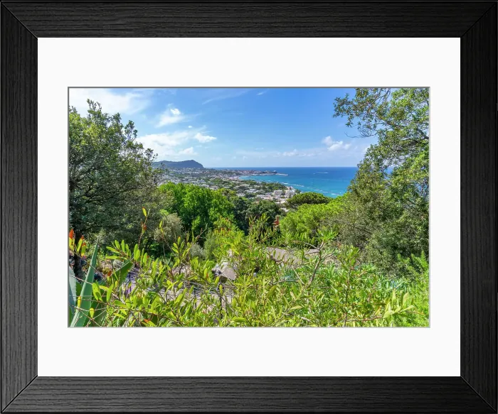 Framed Print : View of Giardini la Mortella Botanical Garden and Forio in background, Forio, Island of Ischia, Campania, Italy, Europe