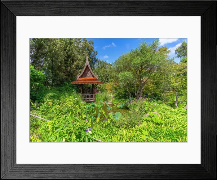 Framed Print : View of Sala Thai in tropical flora in Giardini la Mortella Botanical Gardens, Forio, Island of Ischia, Campania, Italy, Europe Framed Print : View of Sala Thai in tropical flora in Giardini la Mortella Botanical Gardens, Forio, Island of Ischia, Campania, Italy, Europe