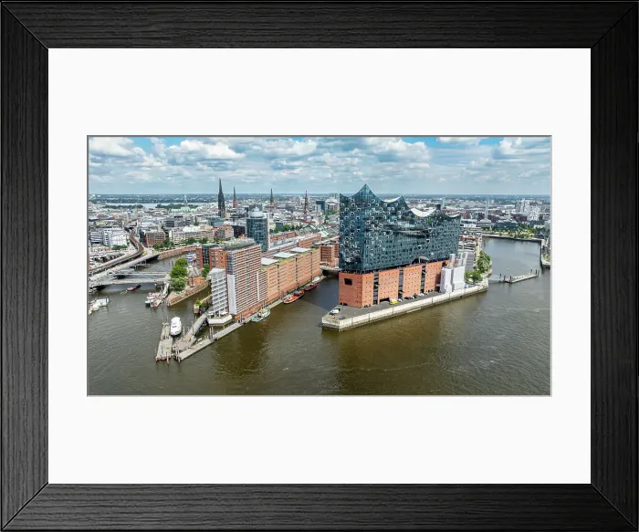 Framed Print : Aerial of the Elbphilamonie the Hamburg opera overlooking the city of Hamburg, Germany, Europe
