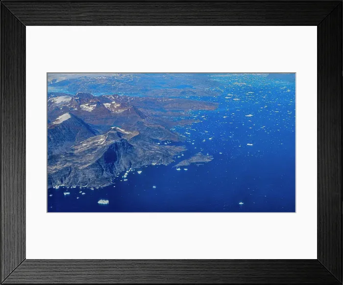 Framed Print : Aerial of the mountainous coastline around Kulusuk, Greenland, Polar Regions