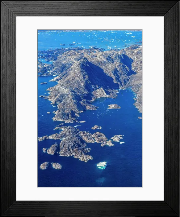 Framed Print : Aerial of the mountainous coastline around Kulusuk, Greenland, Polar Regions Framed Print : Aerial of the mountainous coastline around Kulusuk, Greenland, Polar Regions