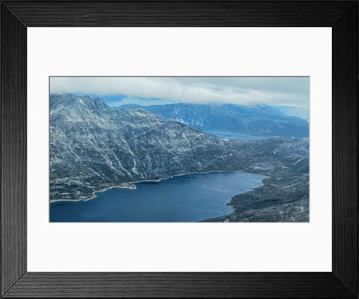 Framed Print : Aerial of the mountainous coastline around Kulusuk, Greenland, Polar Regions