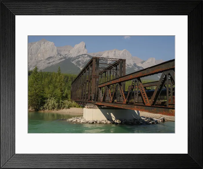Framed Print : Bow River Iron Bridge and Mount Lawrence Grassi on a hazy summer evening caused by wildlife smoke, Canmore, Alberta, Canadian Rockies, Canada, North America Framed Print : Bow River Iron Bridge and Mount Lawrence Grassi on a hazy summer evening caused by wildlife smoke, Canmore, Alberta, Canadian Rockies, Canada, North America