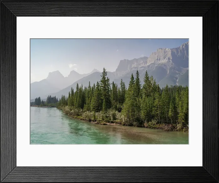 Framed Print : Bow River and Mount Lawrence Grassi on a hazy summer evening caused by wildlife smoke, Canmore, Alberta, Canadian Rockies, Canada, North America Framed Print : Bow River and Mount Lawrence Grassi on a hazy summer evening caused by wildlife smoke, Canmore, Alberta, Canadian Rockies, Canada, North America