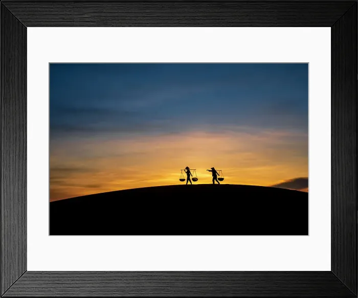 Framed Print : Silhouette of two people carrying baskets at sunset, Nam Cuong sand hill in Ninh Thuan, Vietnam, Indochina, Southeast Asia, Asia Framed Print : Silhouette of two people carrying baskets at sunset, Nam Cuong sand hill in Ninh Thuan, Vietnam, Indochina, Southeast Asia, Asia