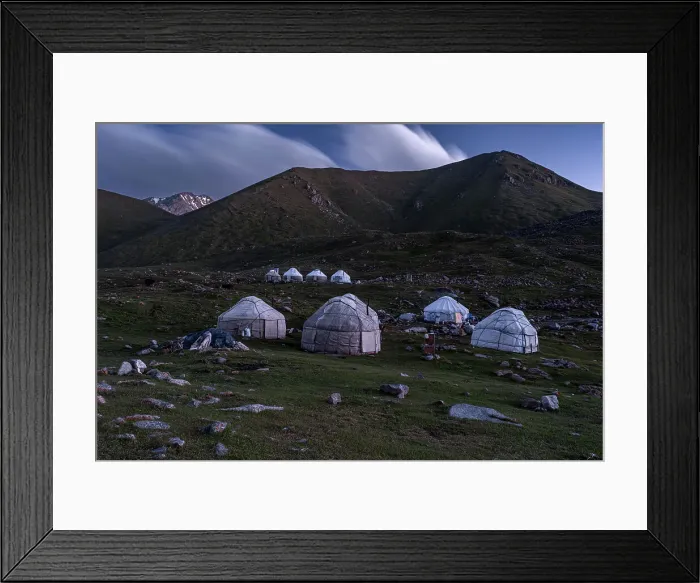 Framed Print : Yurts are beautifully arranged in the mountains around Kol-Ukok lake at dusk, highlighting the cultural nomadic lifestyle, Kyrgyzstan, Central Asia, Asia Framed Print : Yurts are beautifully arranged in the mountains around Kol-Ukok lake at dusk, highlighting the cultural nomadic lifestyle, Kyrgyzstan, Central Asia, Asia