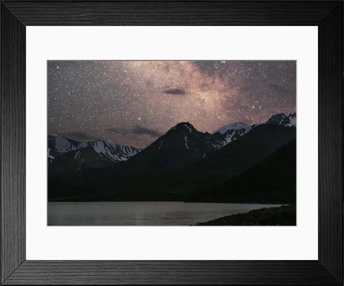 Framed Print : Night sky and Milky Way over Kol-Ukok lake landscape showcasing stars and serenity, Kyrgyzstan, Central Asia, Asia Framed Print : Night sky and Milky Way over Kol-Ukok lake landscape showcasing stars and serenity, Kyrgyzstan, Central Asia, Asia