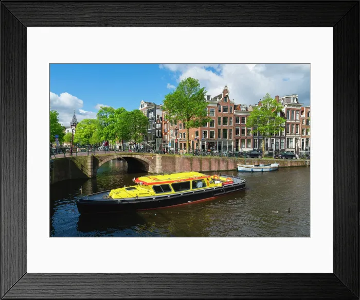 Framed Print : Boat on Prinsengracht canal, Amsterdam, The Netherlands, Europe Framed Print : Boat on Prinsengracht canal, Amsterdam, The Netherlands, Europe