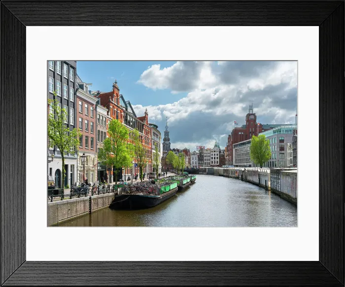 Framed Print : Singel canal with Munttoren tower in the background, Amsterdam, The Netherlands, Europe Framed Print : Singel canal with Munttoren tower in the background, Amsterdam, The Netherlands, Europe