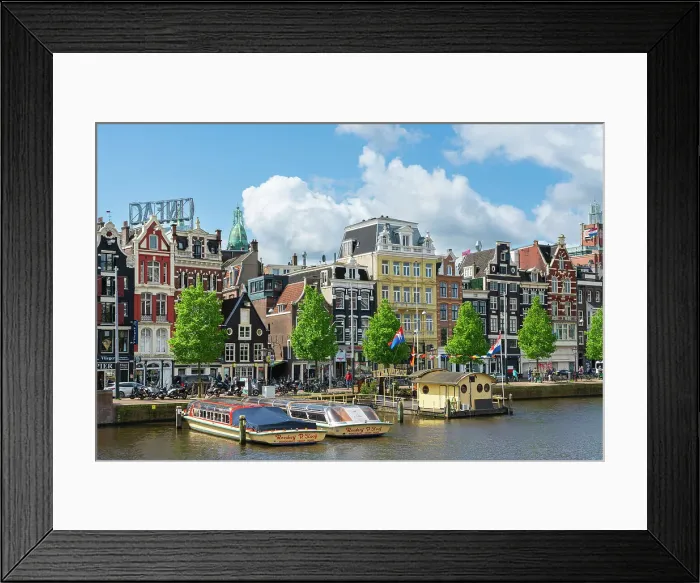 Framed Print : Boats on Amstel River, Amsterdam, The Netherlands, Europe Framed Print : Boats on Amstel River, Amsterdam, The Netherlands, Europe