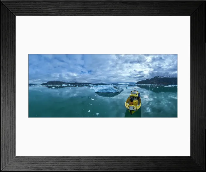 Framed Print : Aerial of a little boat anchoring in the Nuuk Icefjord, Western Greenland, Denmark, Polar Regions Framed Print : Aerial of a little boat anchoring in the Nuuk Icefjord, Western Greenland, Denmark, Polar Regions