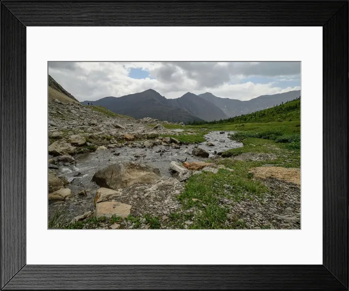 Framed Print : Alpine creek flowing through wildflower meadows along the Ptarmigan Cirque Trail in summer, Mount Arethusa, Kananaskis Country, Alberta, Canadian Rockies, Canada, North America Framed Print : Alpine creek flowing through wildflower meadows along the Ptarmigan Cirque Trail in summer, Mount Arethusa, Kananaskis Country, Alberta, Canadian Rockies, Canada, North America