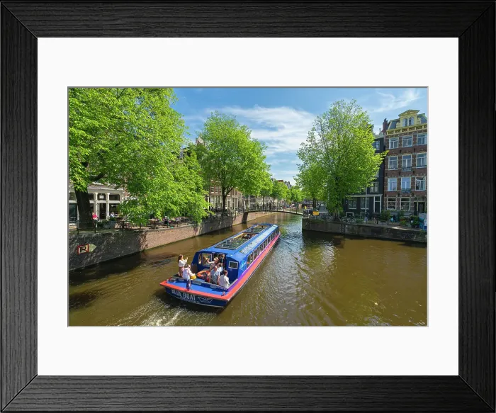 Framed Print : Tourist boat on Brouwersgracht canal, Amsterdam, The Netherlands, Europe Framed Print : Tourist boat on Brouwersgracht canal, Amsterdam, The Netherlands, Europe