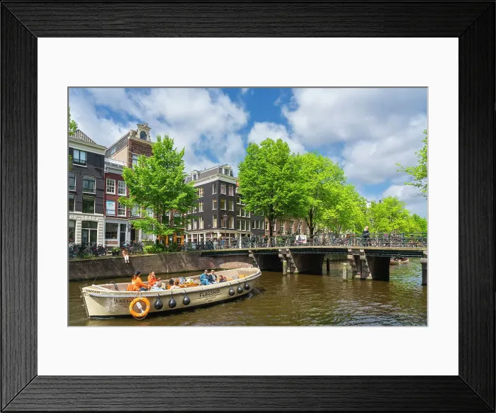 Framed Print : Tourist boat on Herengracht canal, Amsterdam, The Netherlands, Europe Framed Print : Tourist boat on Herengracht canal, Amsterdam, The Netherlands, Europe