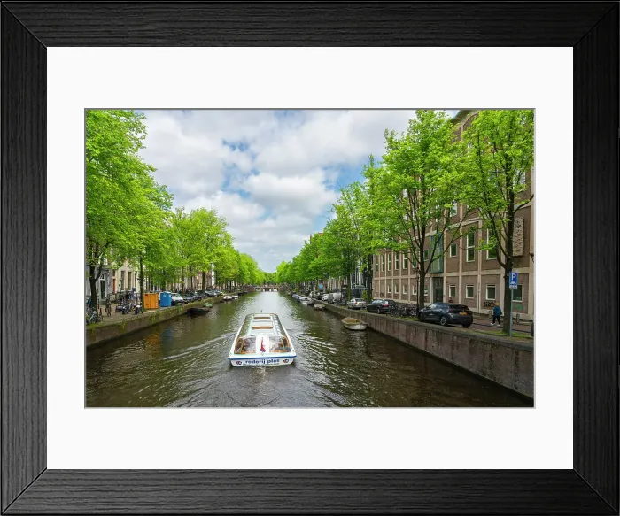 Framed Print : Tourist boat on Herengracht canal, Amsterdam, The Netherlands, Europe Framed Print : Tourist boat on Herengracht canal, Amsterdam, The Netherlands, Europe