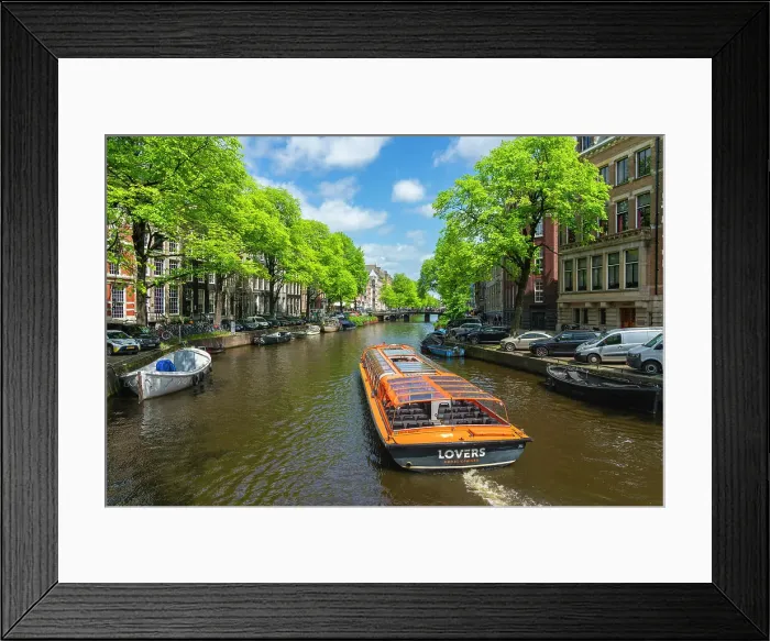 Framed Print : Tourist boat on Herengracht canal, Amsterdam, The Netherlands, Europe Framed Print : Tourist boat on Herengracht canal, Amsterdam, The Netherlands, Europe