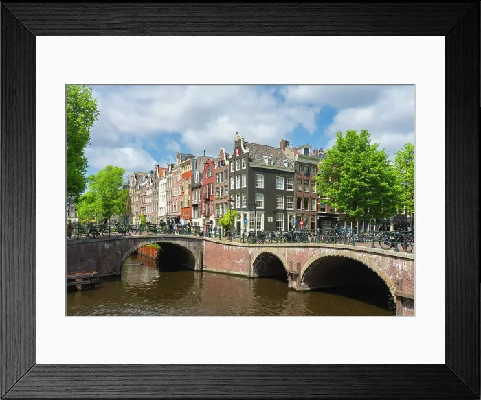 Framed Print : Bridges at intersection of Leliegracht and Keizersgracht canals, Amsterdam, The Netherlands, Europe
