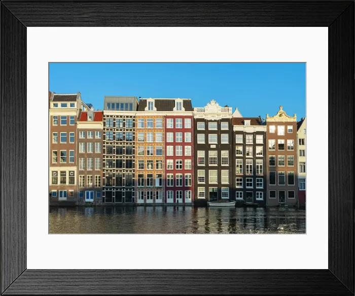 Framed Print : Dancing houses at Damrak at sunset, Amsterdam, The Netherlands, Europe