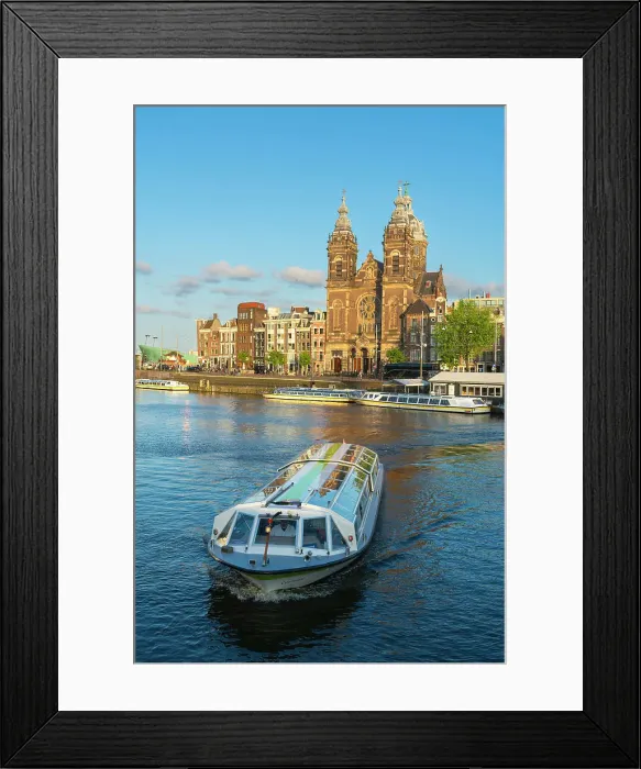 Framed Print : Tourist boat and Basilica of Saint Nicholas, Amsterdam, The Netherlands, Europe Framed Print : Tourist boat and Basilica of Saint Nicholas, Amsterdam, The Netherlands, Europe