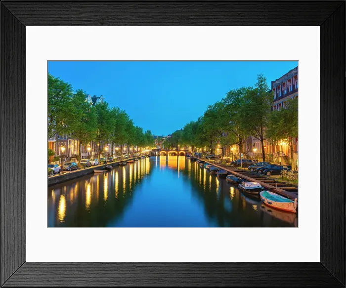 Framed Print : Singel canal at twilight, Amsterdam, The Netherlands, Europe Framed Print : Singel canal at twilight, Amsterdam, The Netherlands, Europe