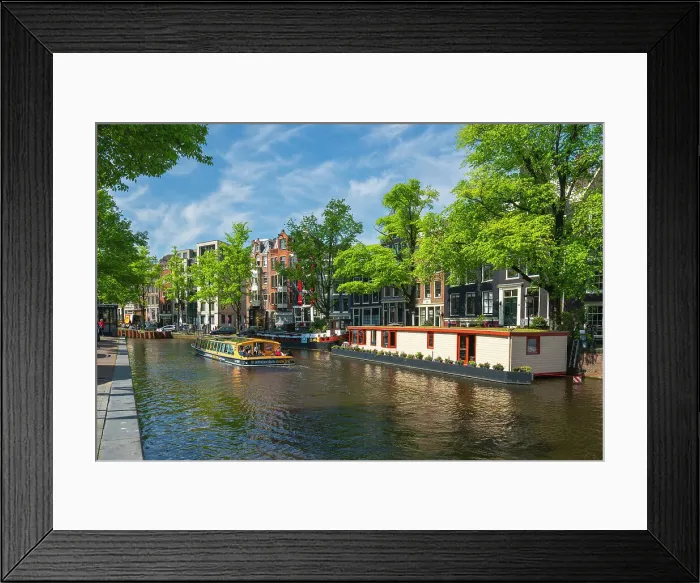 Framed Print : Tourist boat on Prinsengracht canal, Amsterdam, The Netherlands, Europe