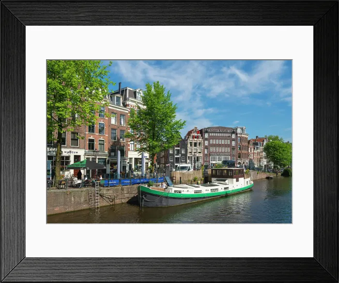 Framed Print : Moored boat on Prinsengracht canal, Amsterdam, The Netherlands, Europe Framed Print : Moored boat on Prinsengracht canal, Amsterdam, The Netherlands, Europe