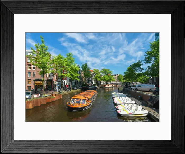 Framed Print : Tourist boat on Prinsengracht canal, Amsterdam, The Netherlands, Europe