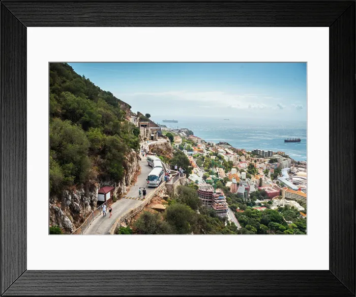 Framed Print : Old Queen's Road on Rock of Gibraltar, overlooking the slope and city underneath facing the Atlantic Ocean, Gibraltar, Europe
