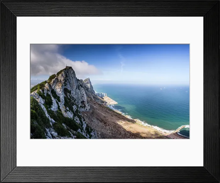 Framed Print : Impressive panoramic view over the Rock of Gibraltar and the peninsula, looking over the white cliffs onto the Mediterranean Sea and mainland Spain, Gibraltar, Europe Framed Print : Impressive panoramic view over the Rock of Gibraltar and the peninsula, looking over the white cliffs onto the Mediterranean Sea and mainland Spain, Gibraltar, Europe