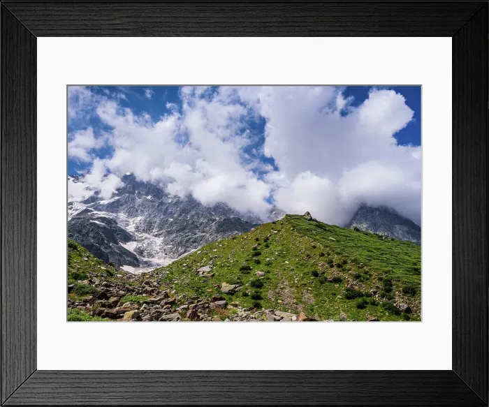 Framed Print : Rock landscape in front of the Mountains, Monte Rosa, Dufourspitze, Italian Alps, Italy, Europe