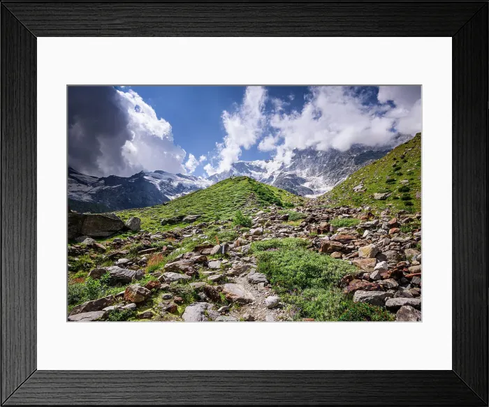 Framed Print : Mountain creek, rocks and meadows, Monte Rosa, Dufourspitze, Italian Alps, Italy, Europe Framed Print : Mountain creek, rocks and meadows, Monte Rosa, Dufourspitze, Italian Alps, Italy, Europe