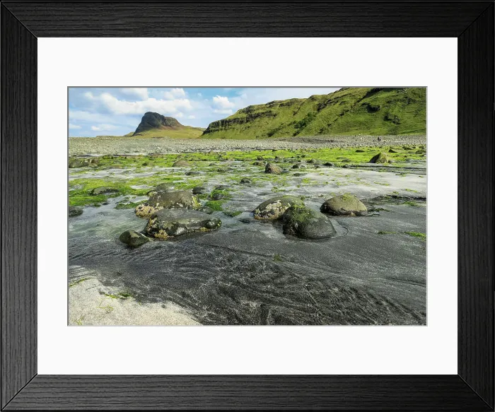 Framed Print : The white and black sand beach and estuary at Talisker with Preshal More beyond, both SSSI locations for the Tertiary basalt lava geology and biological habitats, Talisker Bay, Carbost, Skye, Inner Hebrides, Scotland, United Kingdom, Europe Framed Print : The white and black sand beach and estuary at Talisker with Preshal More beyond, both SSSI locations for the Tertiary basalt lava geology and biological habitats, Talisker Bay, Carbost, Skye, Inner Hebrides, Scotland, United Kingdom, Europe