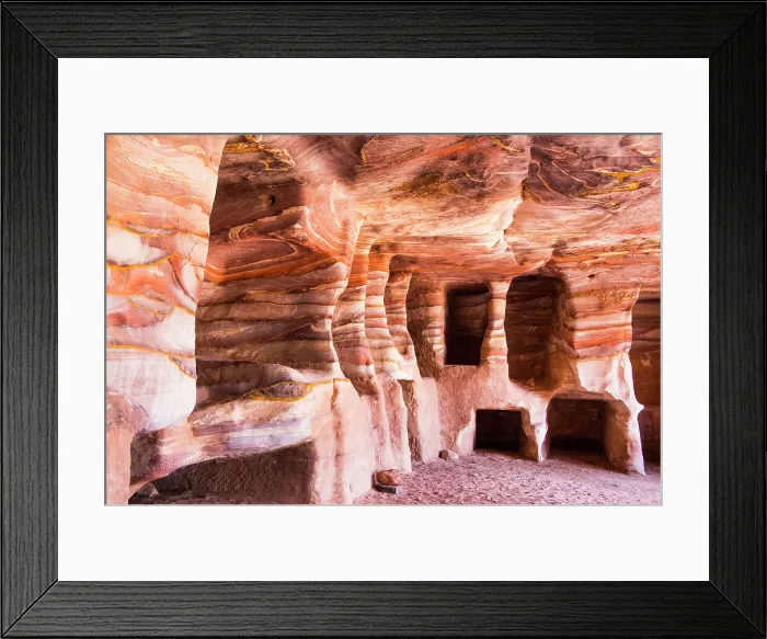 Framed Print : Sandstone caves, multicoloured due to various oxides, containing carved tombs, historic and archaeological Nabataean city of Petra, UNESCO World Heritage Site, Jordan, Middle East Framed Print : Sandstone caves, multicoloured due to various oxides, containing carved tombs, historic and archaeological Nabataean city of Petra, UNESCO World Heritage Site, Jordan, Middle East