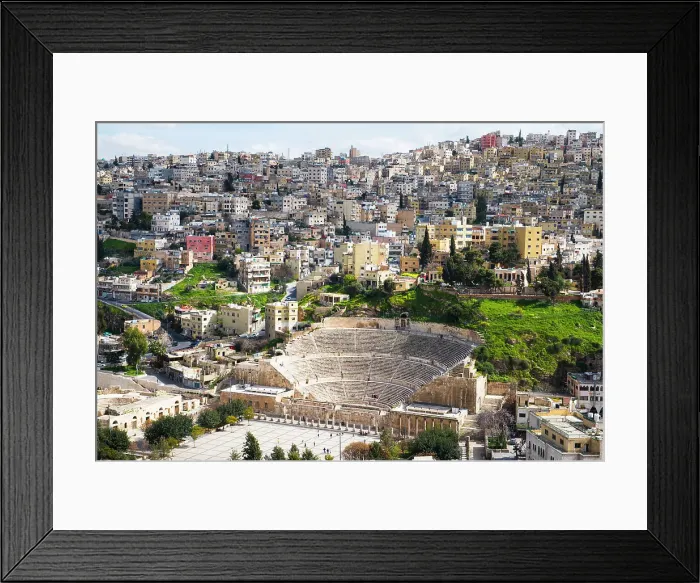 Framed Print : View of the Roman theatre and the South-East districts from the top of the Citadel hill, Amman, Jordan, Middle East