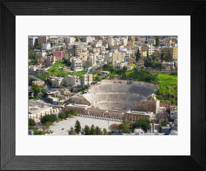 Framed Print : View of the Roman theatre and the South-East districts from the top of the Citadel hill, Amman, Jordan, Middle East Framed Print : View of the Roman theatre and the South-East districts from the top of the Citadel hill, Amman, Jordan, Middle East
