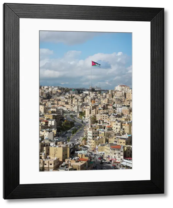 Framed Print : North-East district with the Jordanian flag on a 126m flagpole in front of the Raghadan Palace in the background, viewed from the top of Citadel Hill, Amman, Jordan, Middle East Framed Print : North-East district with the Jordanian flag on a 126m flagpole in front of the Raghadan Palace in the background, viewed from the top of Citadel Hill, Amman, Jordan, Middle East
