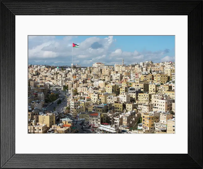 Framed Print : North-East district with the Jordanian flag on a 126m flagpole in front of the Raghadan Palace in the background, viewed from the top of Citadel Hill, Amman, Jordan, Middle East Framed Print : North-East district with the Jordanian flag on a 126m flagpole in front of the Raghadan Palace in the background, viewed from the top of Citadel Hill, Amman, Jordan, Middle East