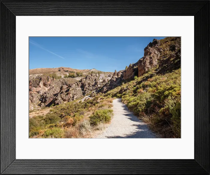 Framed Print : Hiking trail in the arid gorge canyon landscape of Los Cahorros Monachil, Monachil, Sierra Nevada, Granada, Andalusia, Spain, Europe Framed Print : Hiking trail in the arid gorge canyon landscape of Los Cahorros Monachil, Monachil, Sierra Nevada, Granada, Andalusia, Spain, Europe