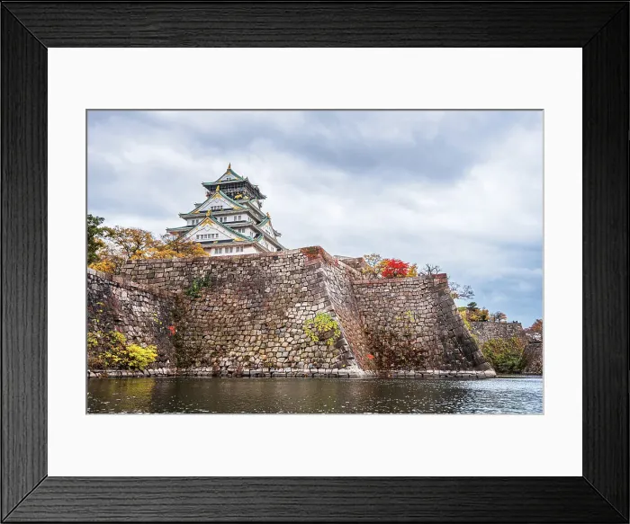 Framed Print : Osaka Castle walls and moat with autumnal foliage, traditional Samurai Castle of Osaka, Honshu, Japan, Asia Framed Print : Osaka Castle walls and moat with autumnal foliage, traditional Samurai Castle of Osaka, Honshu, Japan, Asia