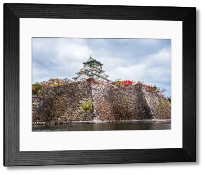 Framed Print : Steep castle moat walls and waters with autumnal colors in fall, Osaka, Hoshu, Japan, Asia Framed Print : Steep castle moat walls and waters with autumnal colors in fall, Osaka, Hoshu, Japan, Asia