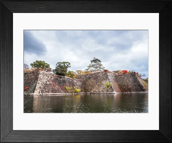 Framed Print : Steep castle moat walls and waters with autumnal colors in fall, Osaka, Hoshu, Japan, Asia Framed Print : Steep castle moat walls and waters with autumnal colors in fall, Osaka, Hoshu, Japan, Asia