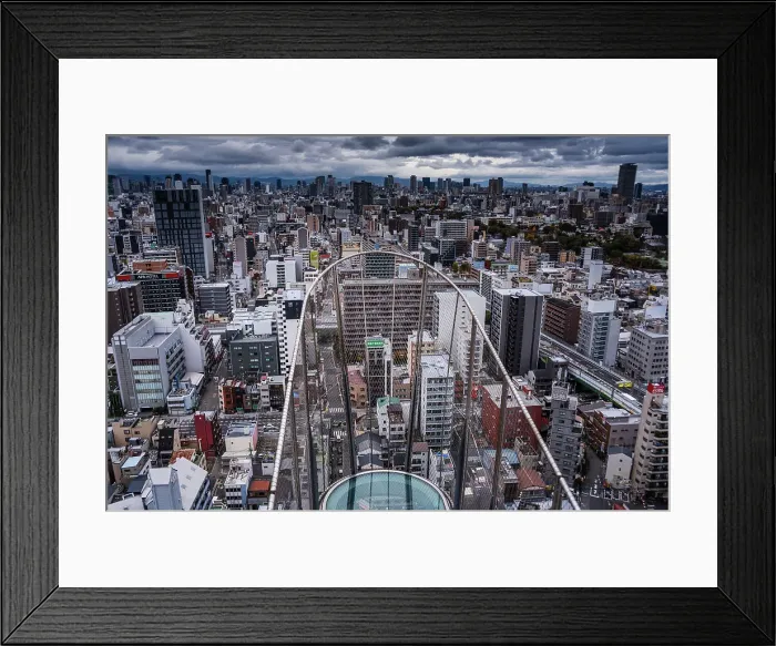 Framed Print : View from the Tsutenkaku Tower skywalk in the Shinsekai area, of the city skyline, Osaka, Honshu, Japan, Asia Framed Print : View from the Tsutenkaku Tower skywalk in the Shinsekai area, of the city skyline, Osaka, Honshu, Japan, Asia